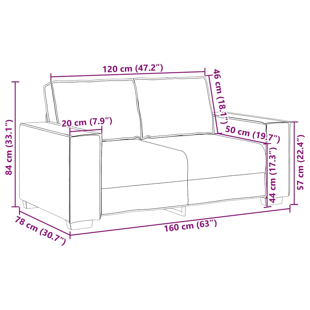 Sofá de 2 lugares veludo 120 cm preto