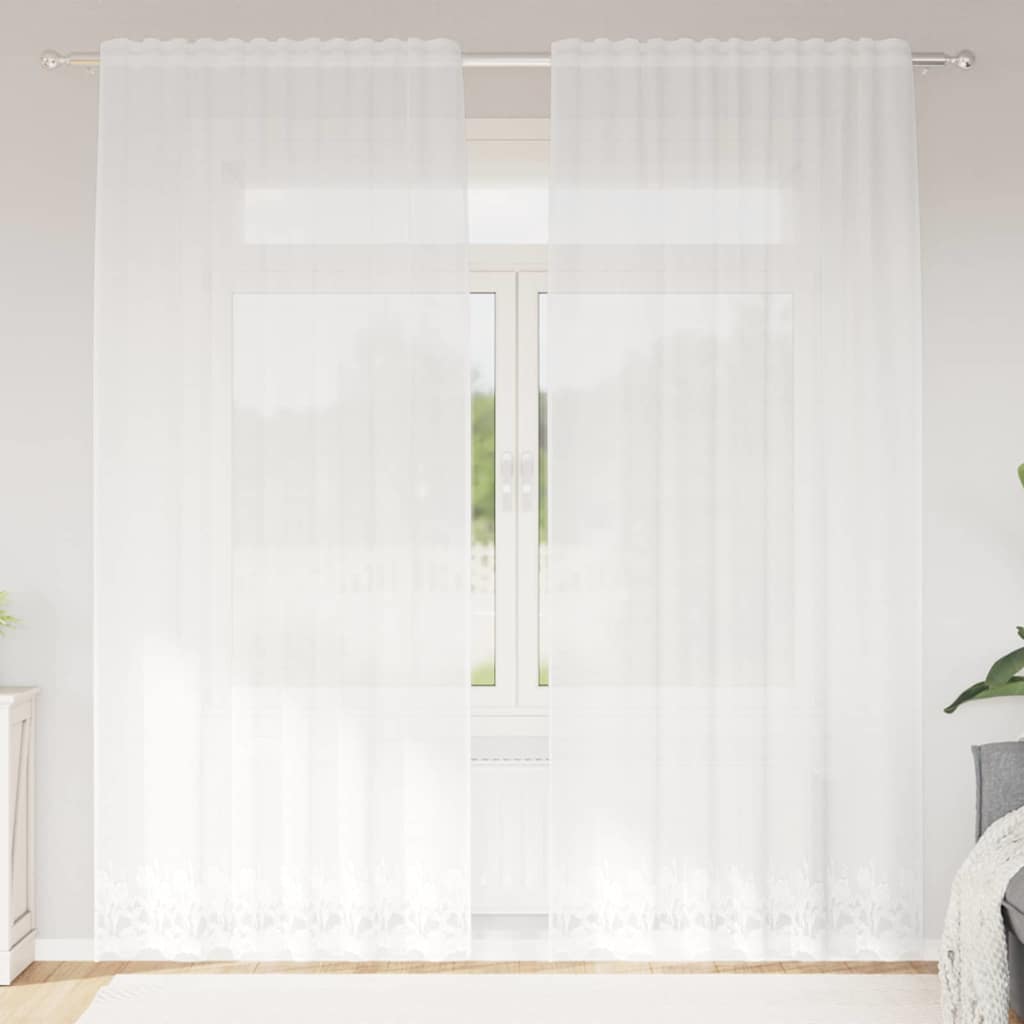 Cortina de Renda com cortinas Branco 150x220cm Poliéster