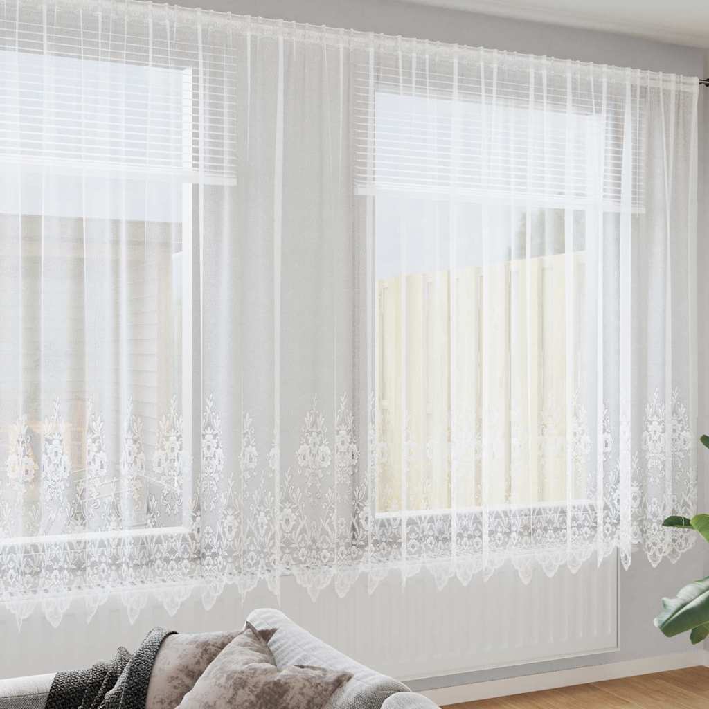 Cortina de Renda com cortinas Branco 500x100cm Poliéster