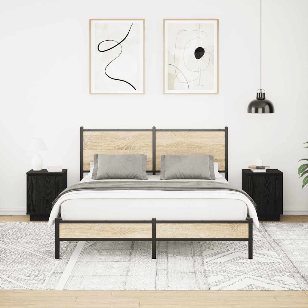 Mesas cabeceira c/ luzes LED 2 pcs 38x34x50 cm preto