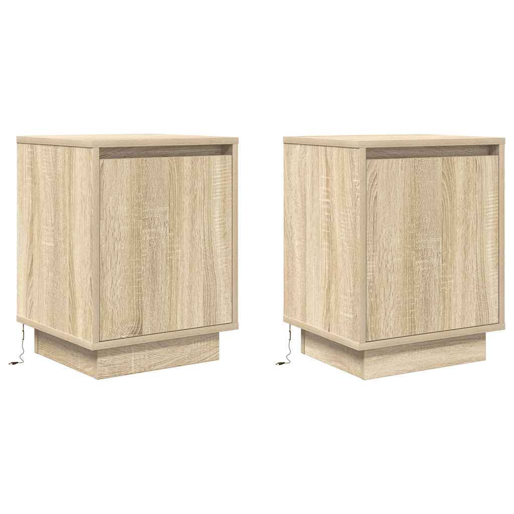 Mesas cabeceira c/ luzes LED 2 pcs 38x34x50cm carvalho sonoma