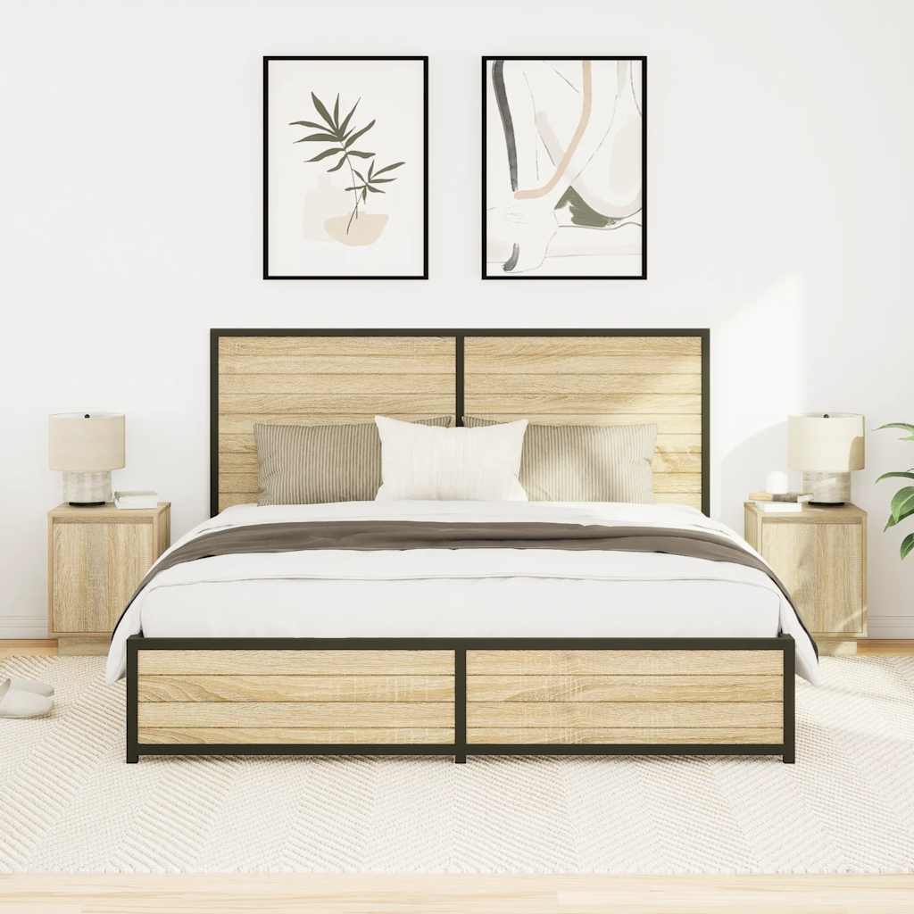 Mesas cabeceira c/ luzes LED 2 pcs 38x34x50cm carvalho sonoma