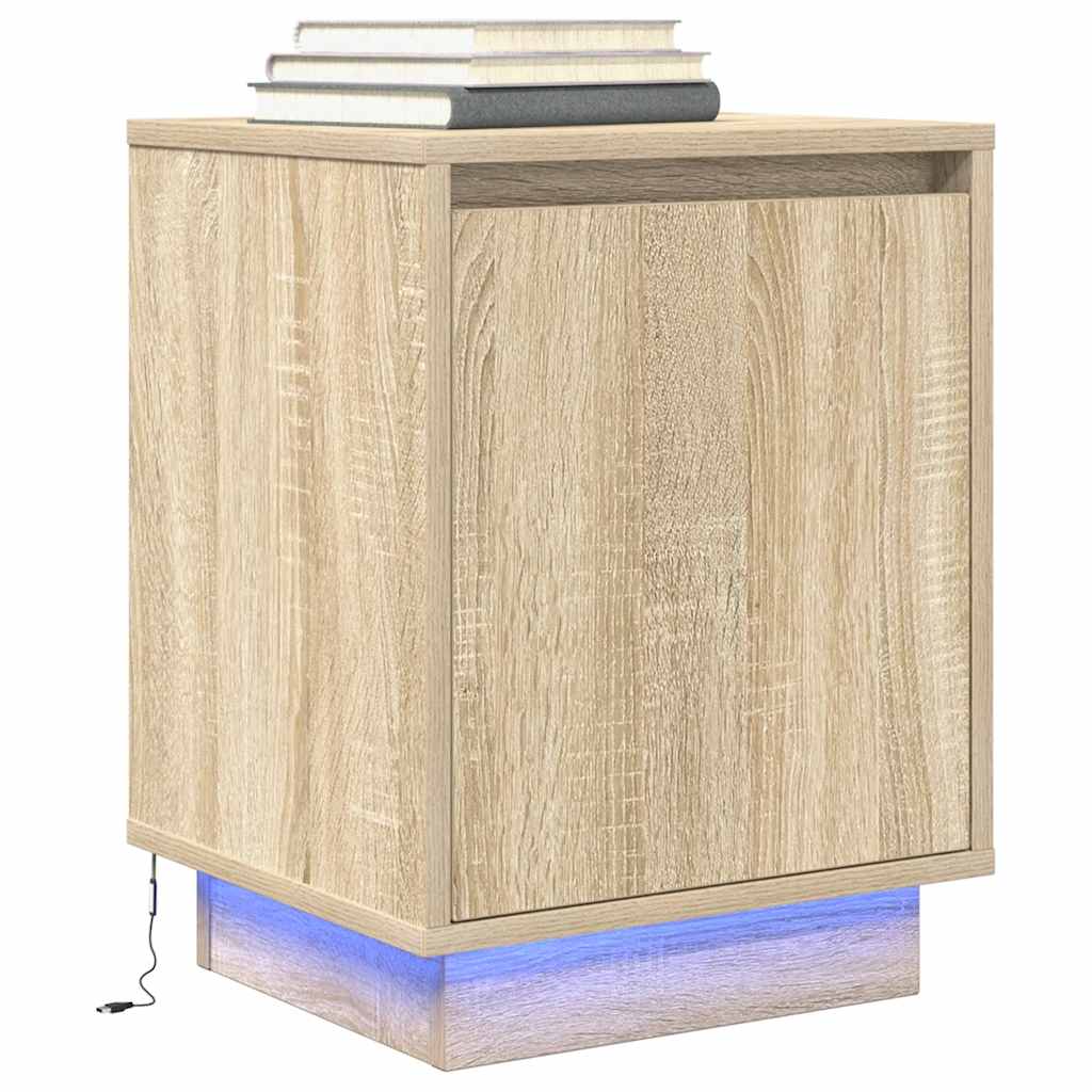 Mesas cabeceira c/ luzes LED 2 pcs 38x34x50cm carvalho sonoma