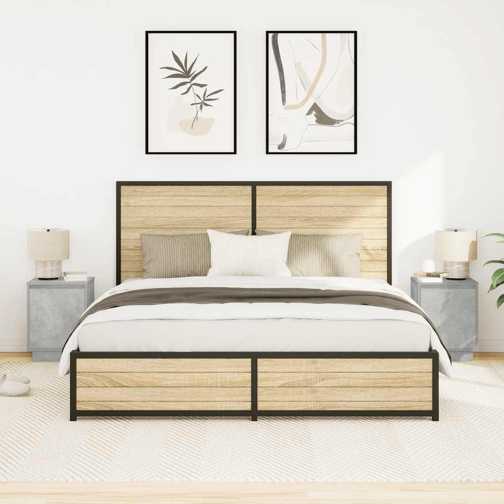 Mesas cabeceira c/ luzes LED 2 pcs 38x34x50 cm cinzento-cimento