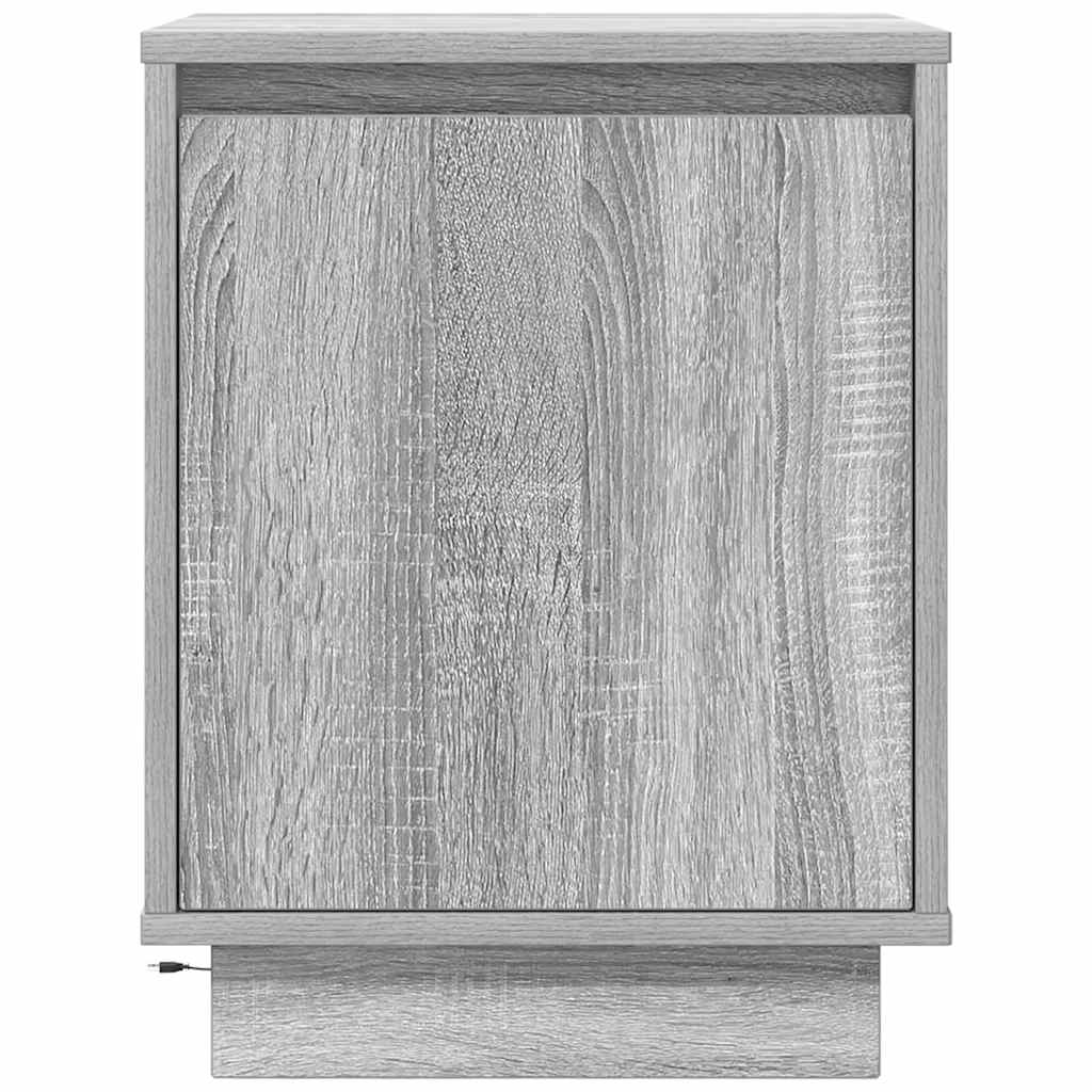 Mesa de cabeceira com luzes LED 38x34x50 cm cinzento-sonoma