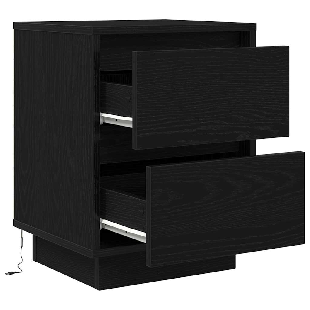 Mesas cabeceira c/ luzes LED 2 pcs 38x34x50 cm preto