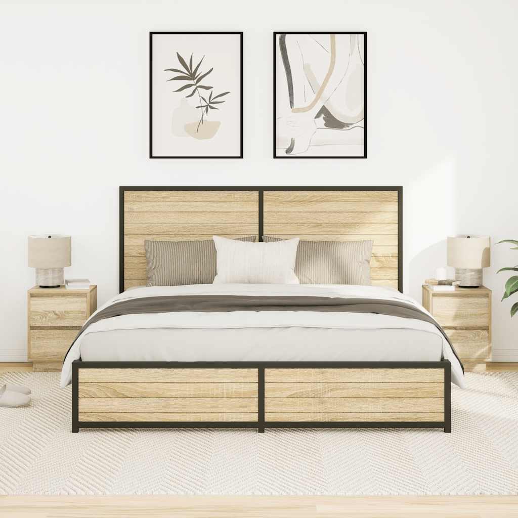 Mesas cabeceira c/ luzes LED 2 pcs 38x34x50cm carvalho sonoma