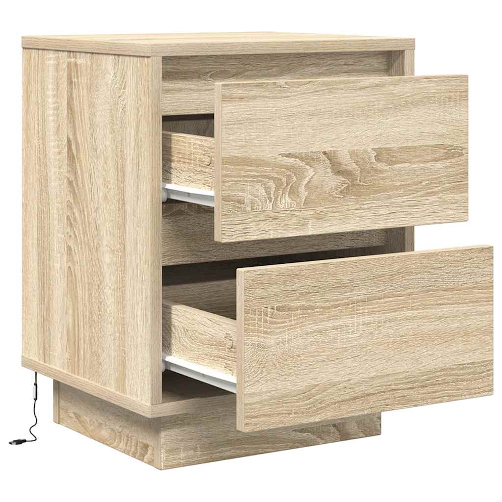 Mesas cabeceira c/ luzes LED 2 pcs 38x34x50cm carvalho sonoma