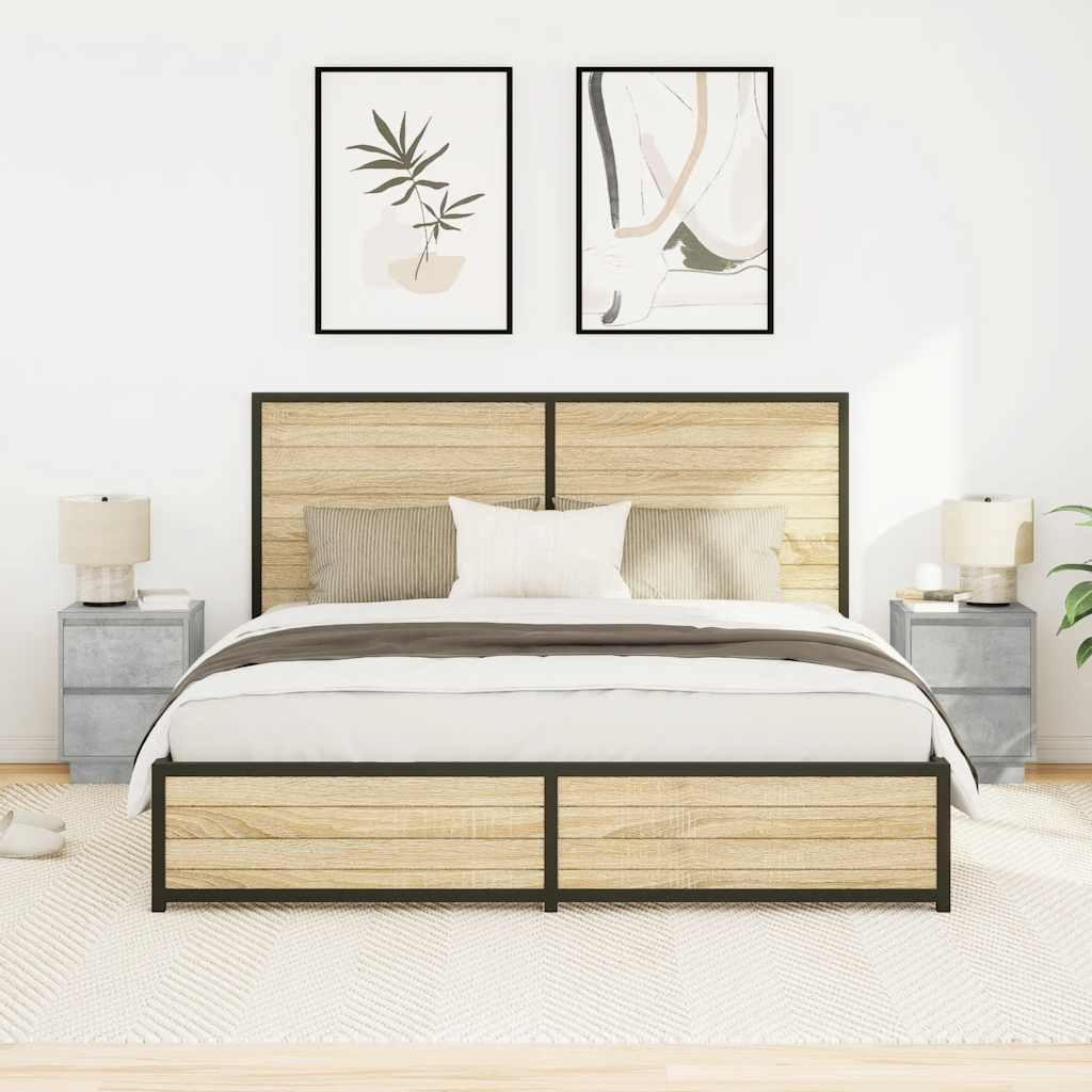 Mesas cabeceira c/ luzes LED 2 pcs 38x34x50 cm cinzento-cimento