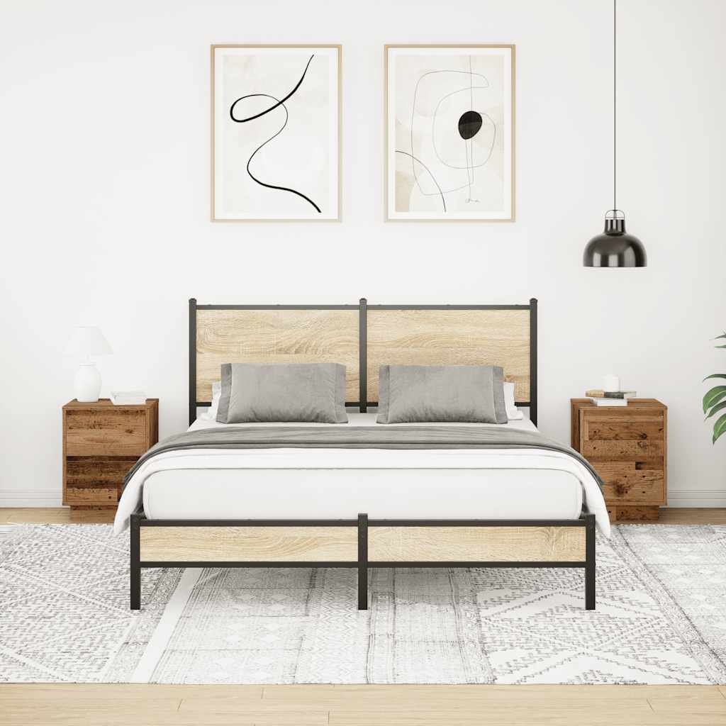 Mesas cabeceira c/ luzes LED 2 pcs 38x34x50 cm madeira velha