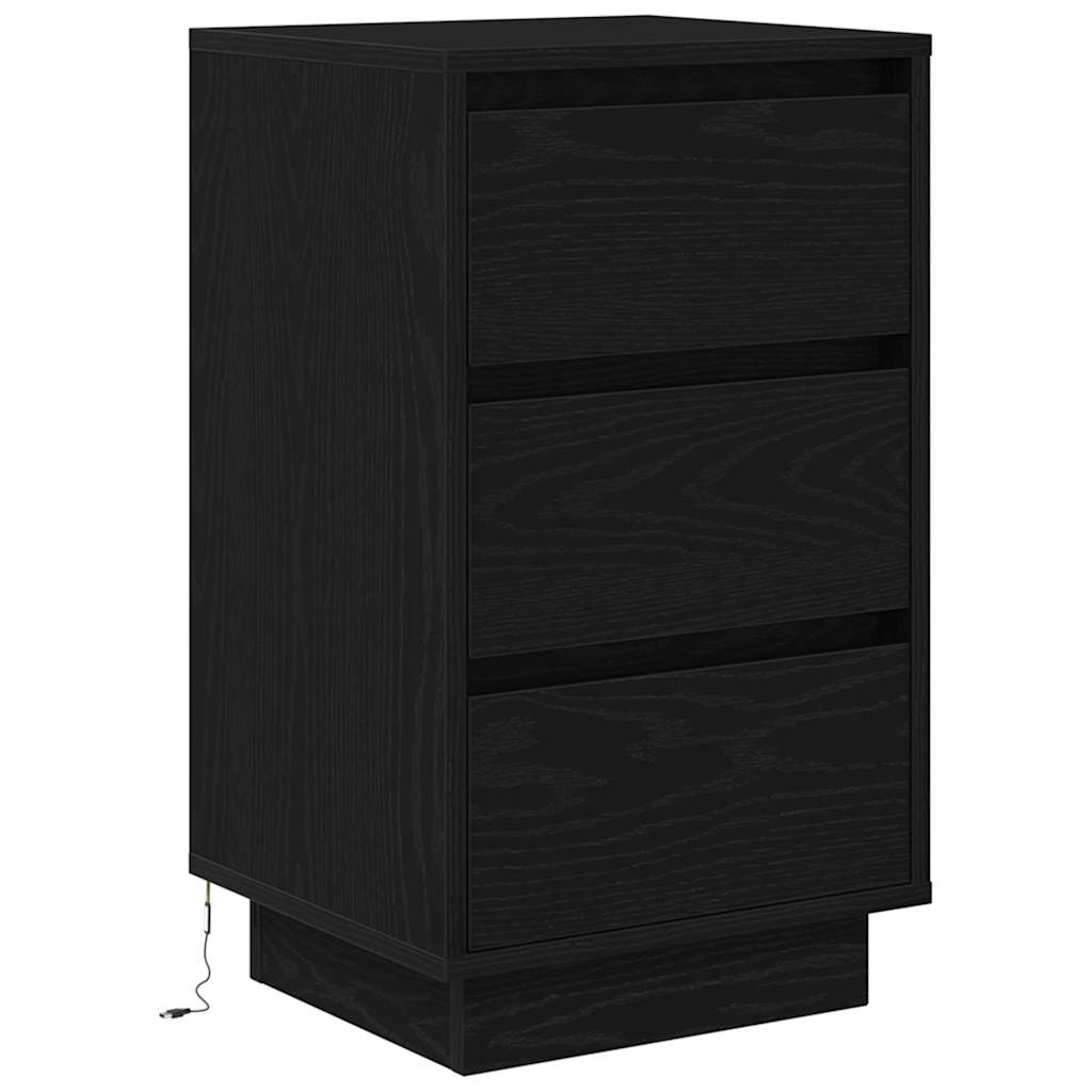 Mesa de cabeceira com luzes LED 38x34x65 cm preto