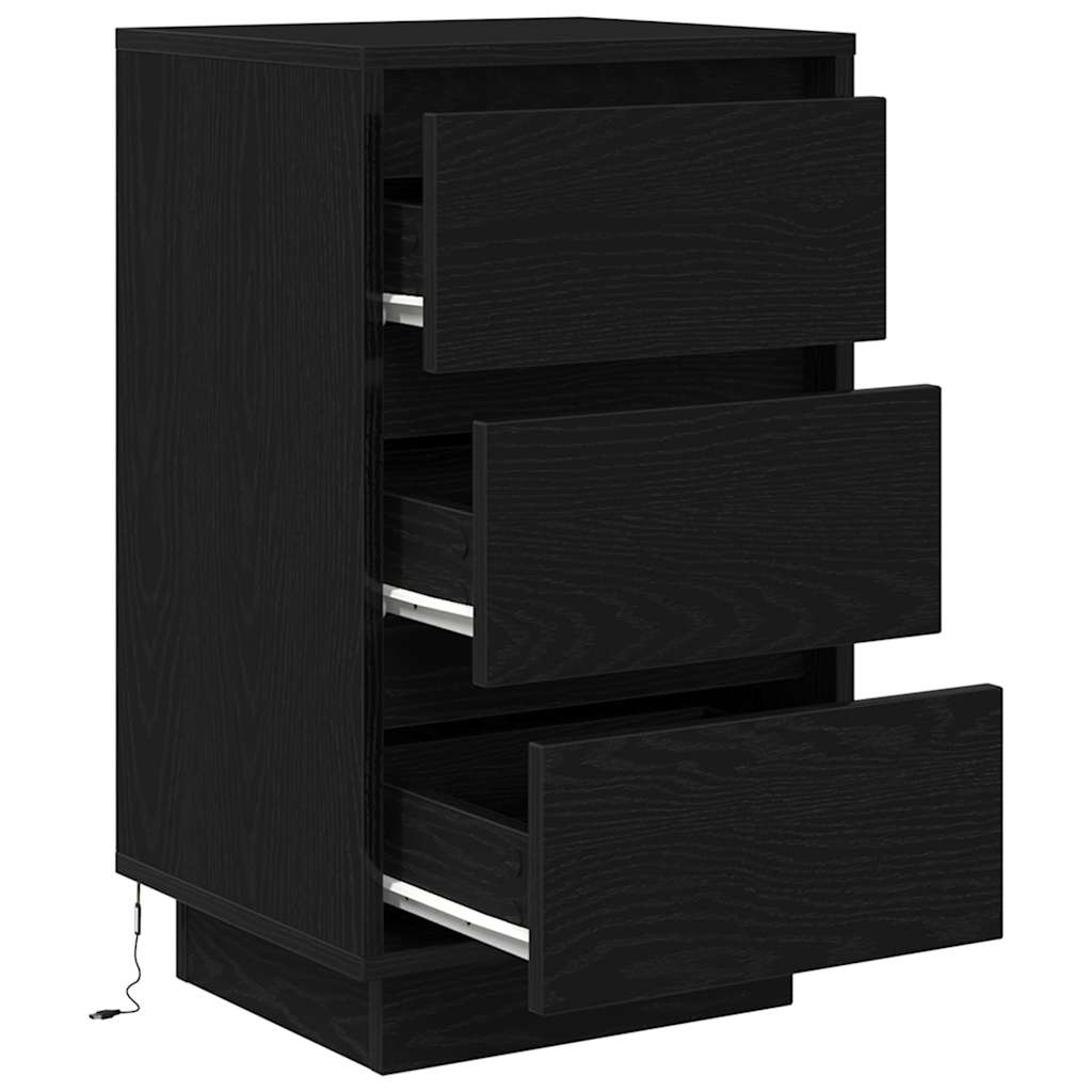 Mesa de cabeceira com luzes LED 38x34x65 cm preto