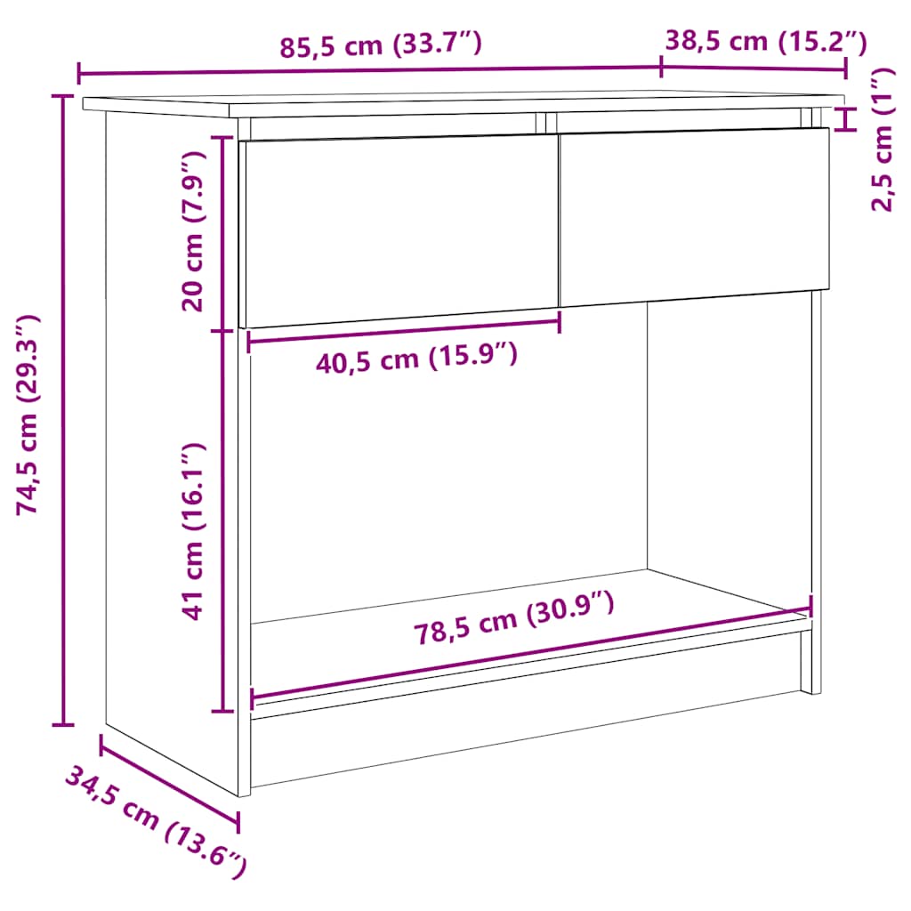 Mesa consola com gavetas 85,5x38,5x74,5 cm preto