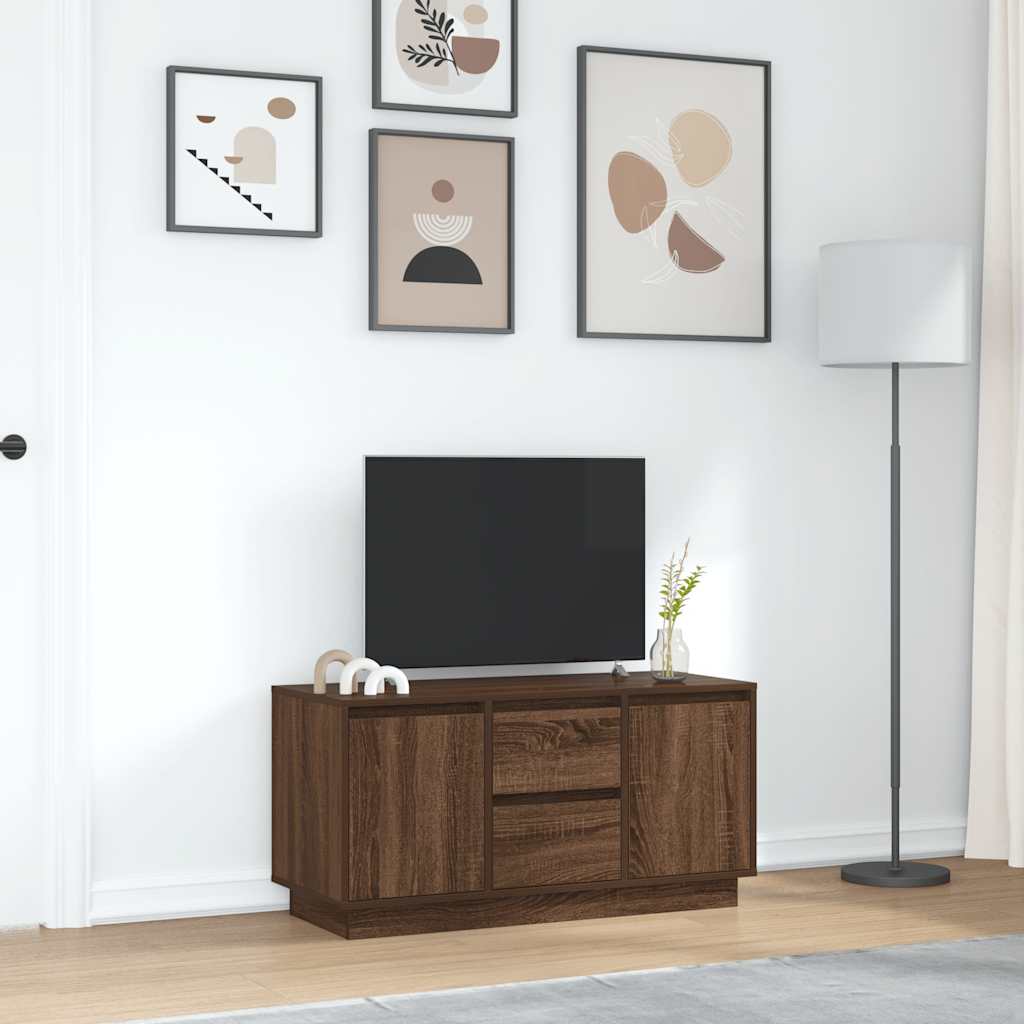 Móvel de TV com luzes LED 100x41x50 cm carvalho castanho
