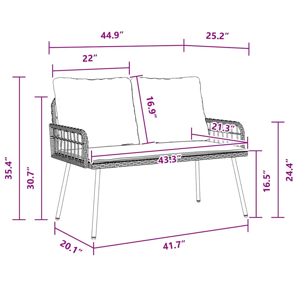 Banco de jardim com almofada Cinzeto 114 x 64 x 78cm Metal