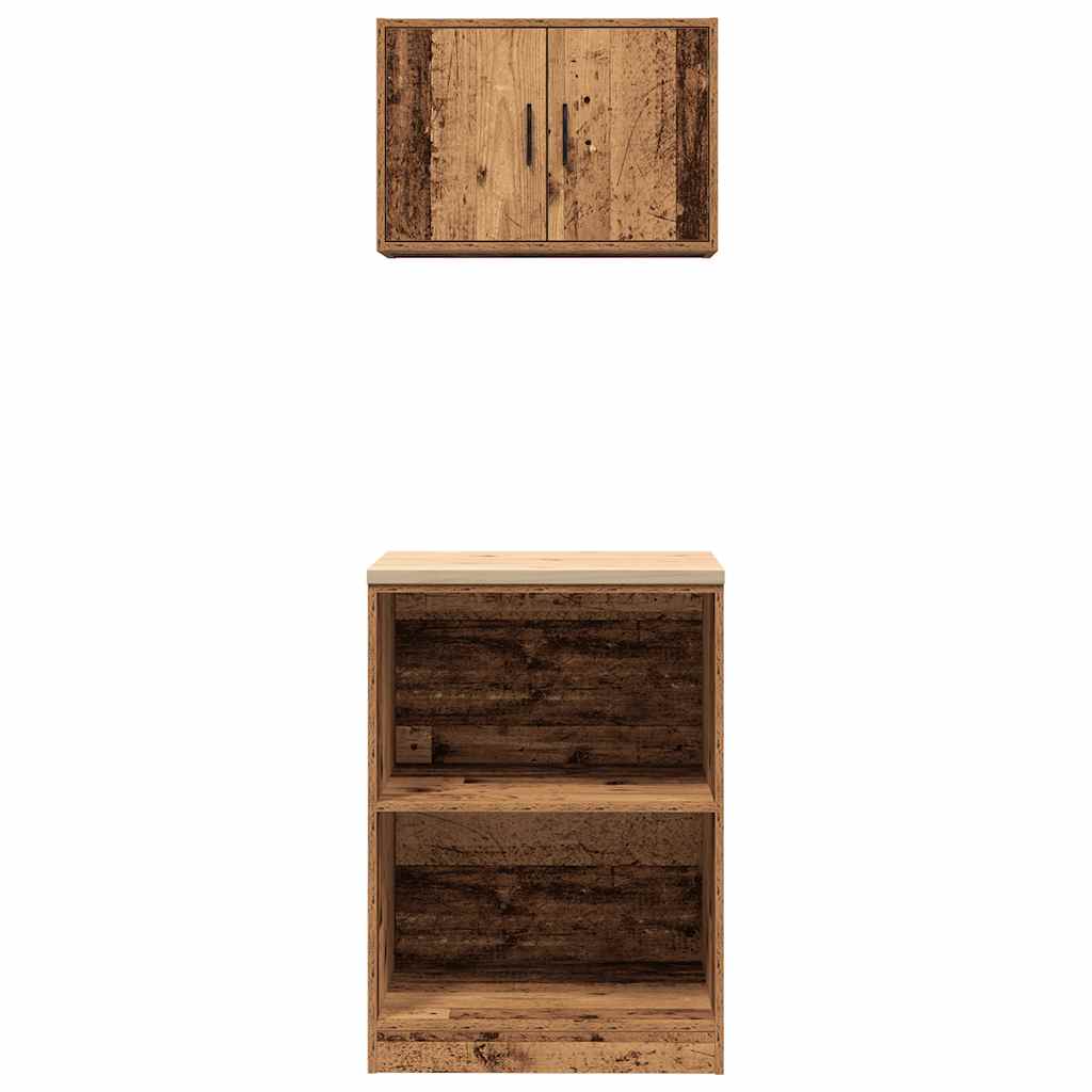 Armários de garagem 2 pcs derivados de madeira madeira velha