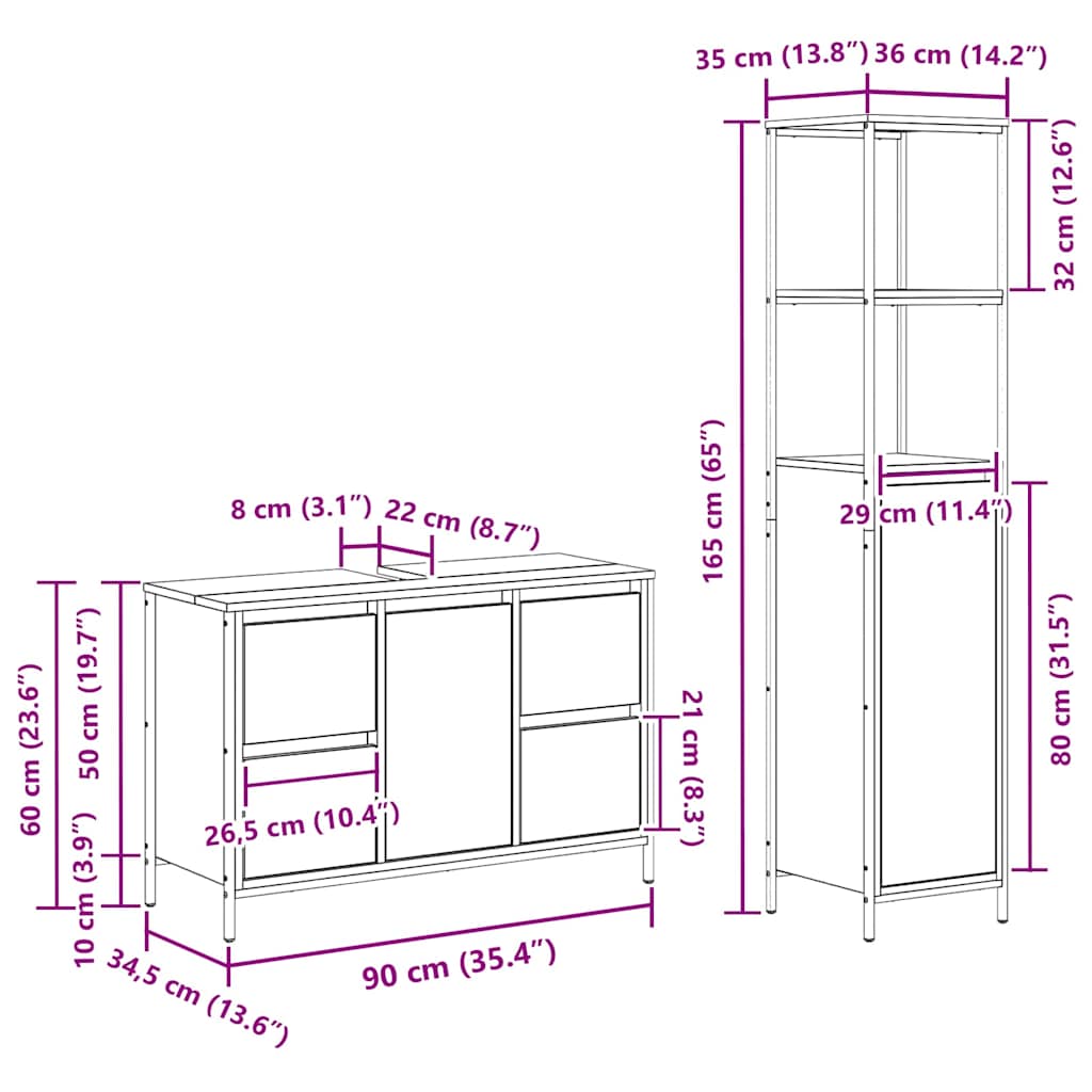 Conjunto de Móveis para Banheiro 2 pcs Cinza sonoma e Preto