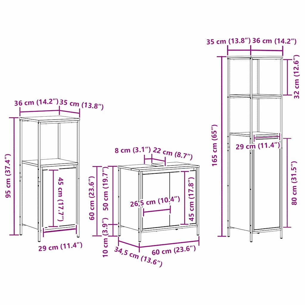 Conjunto de Móveis para Banheiro com porta 3 pcs Carvalho Preto
