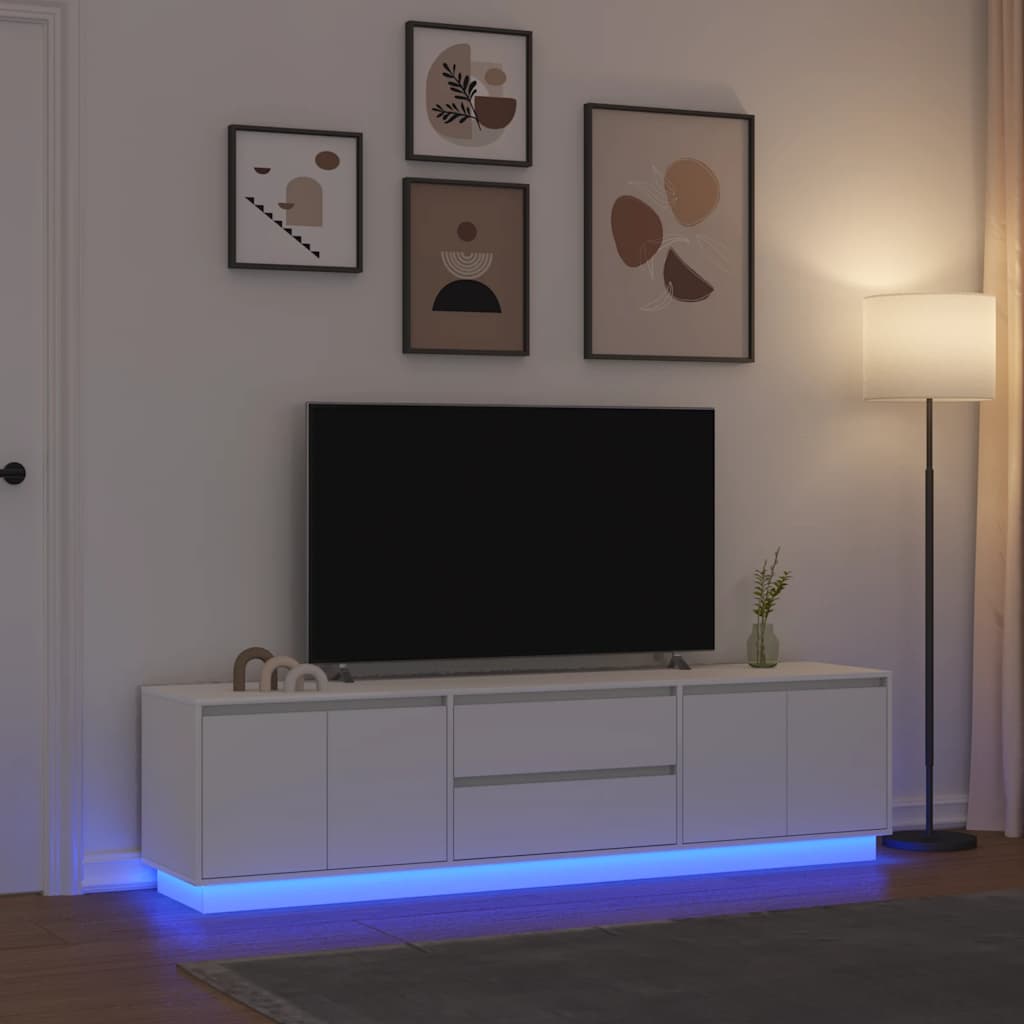 Móvel de TV com luzes LED 193,5x41x50 cm branco