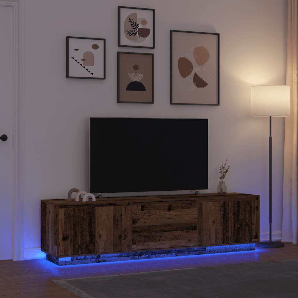 Móvel de TV com luzes LED 193,5x41x50 cm madeira velha