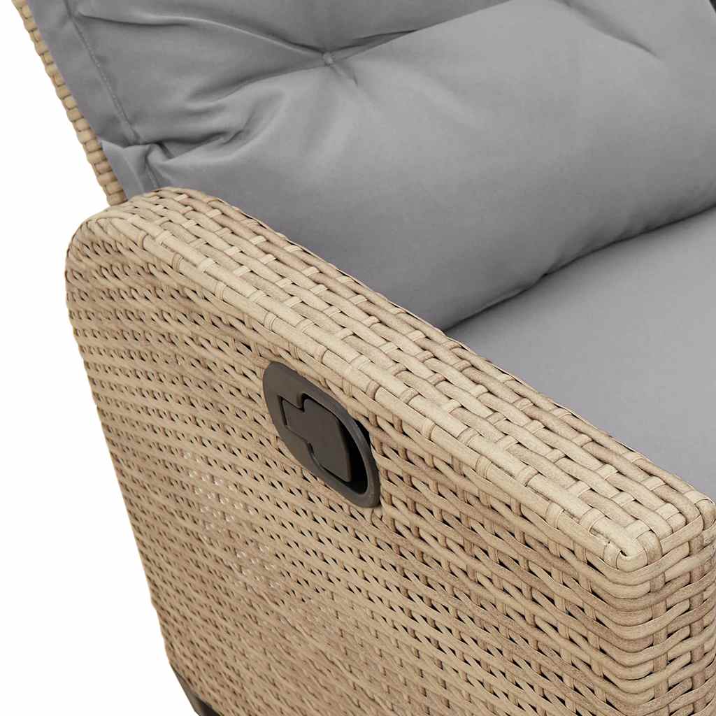 Sofá de jardim reclinável em forma de L com almofadões vime PE