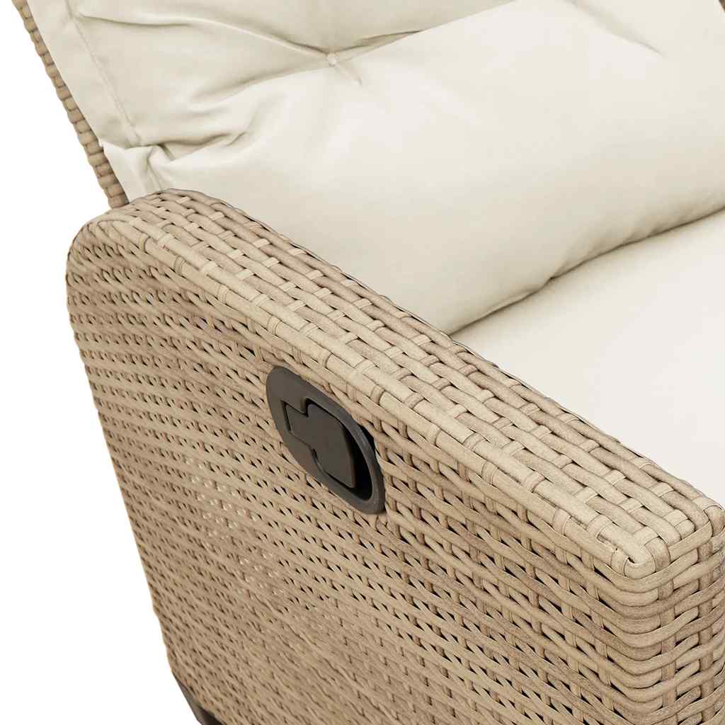 Sofá de jardim reclinável em forma de L com almofadões vime PE