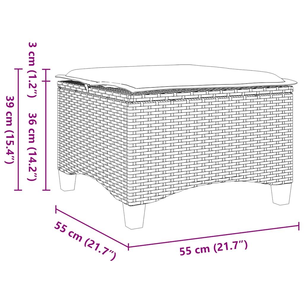 Bancos jardim com almofadas 2 unid 55x55x36 cm vime PE cinzento