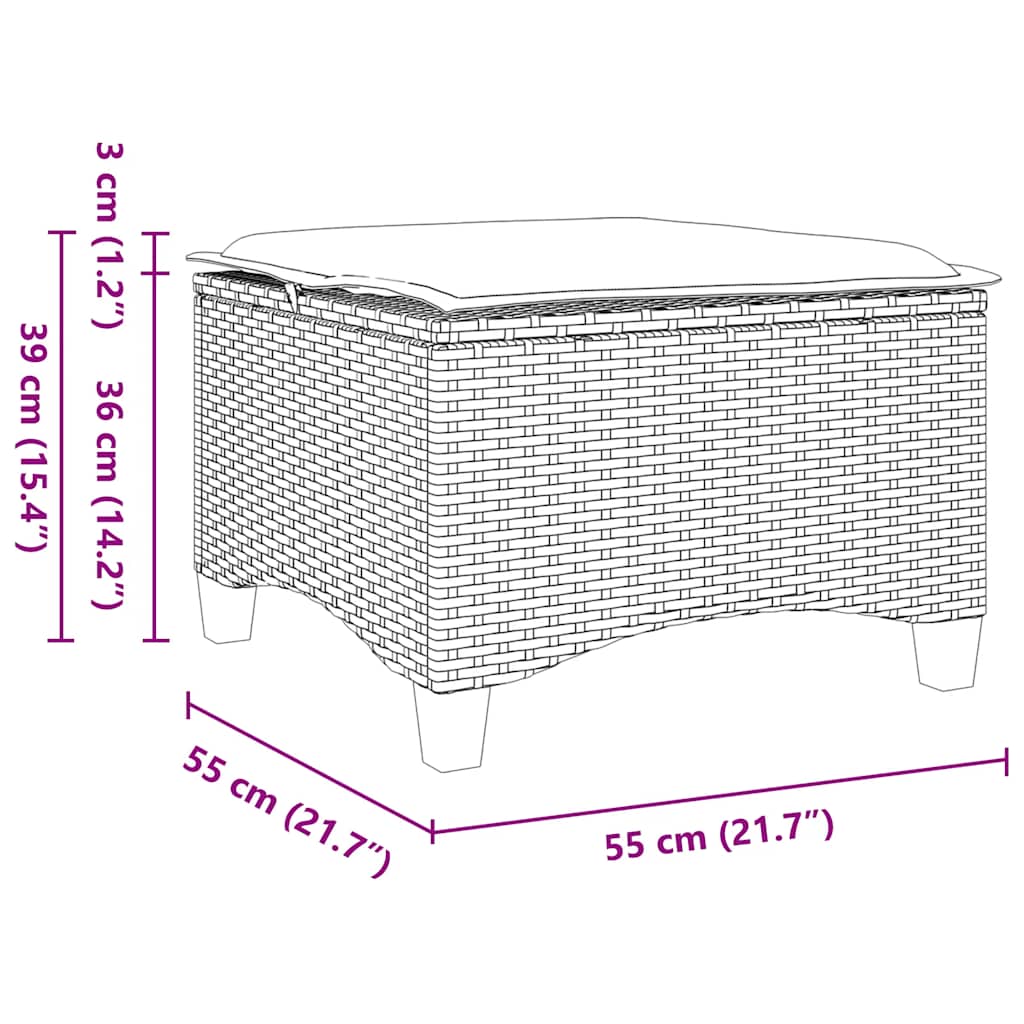 Bancos jardim com almofadas 2 unid 55x55x36 cm vime PE cinzento