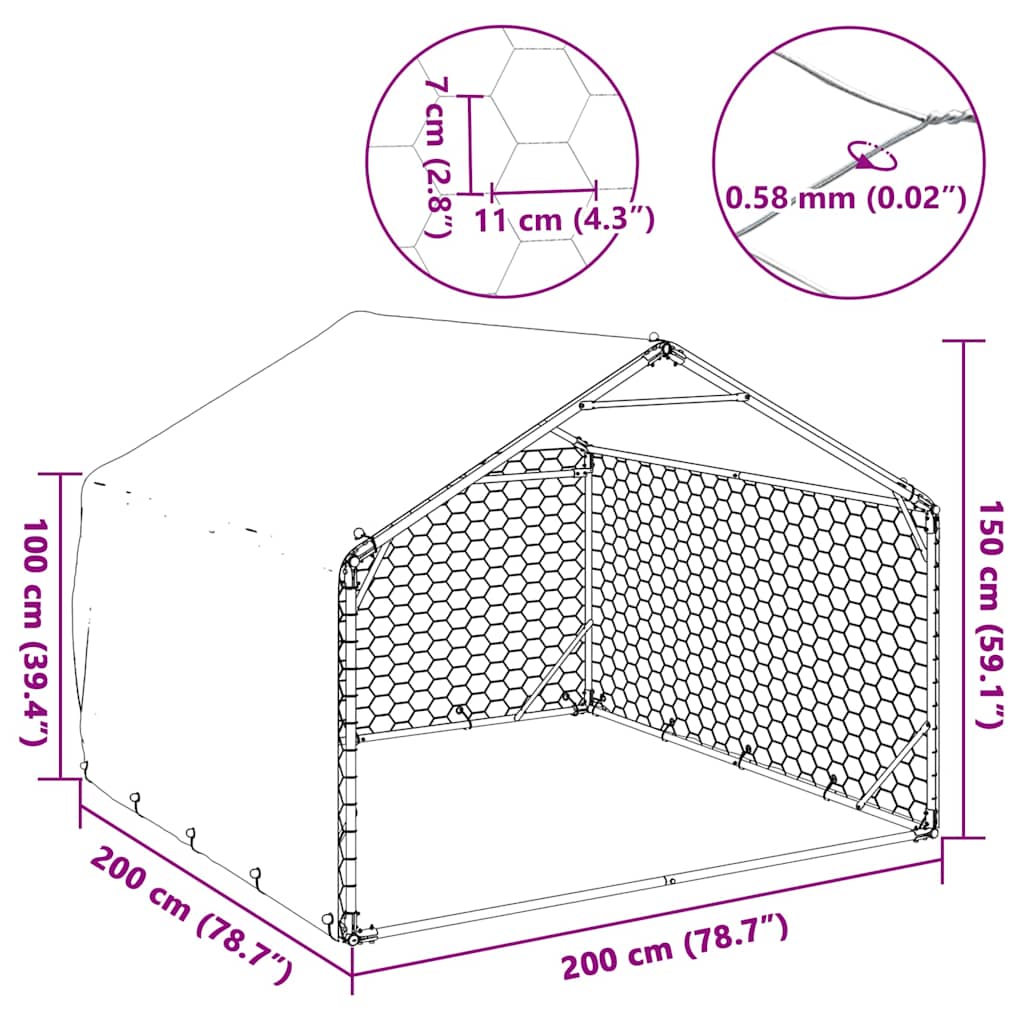 Canil para cães ao ar livre com cobertura 2x2x1,5 m Aço galvanizado