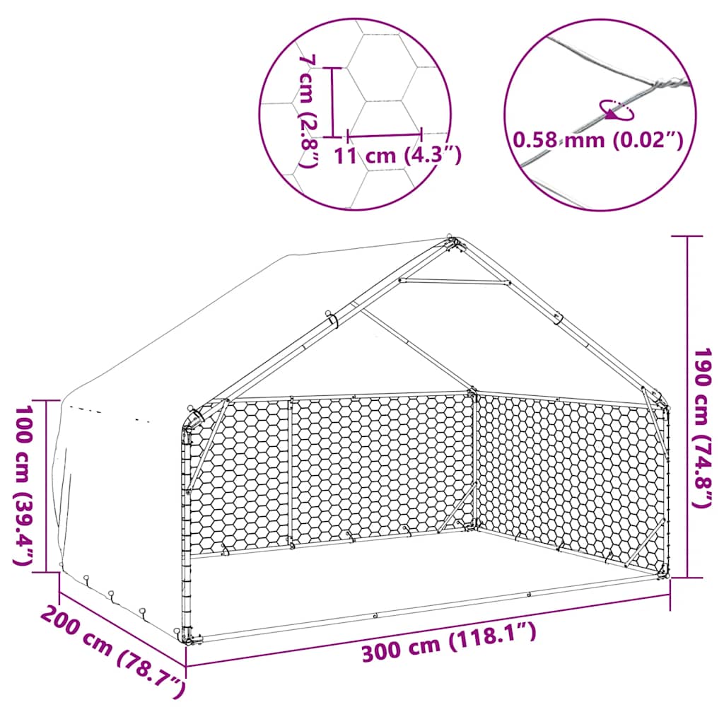 Canil para cães ao ar livre com cobertura 3x2x1,9 m Aço galvanizado