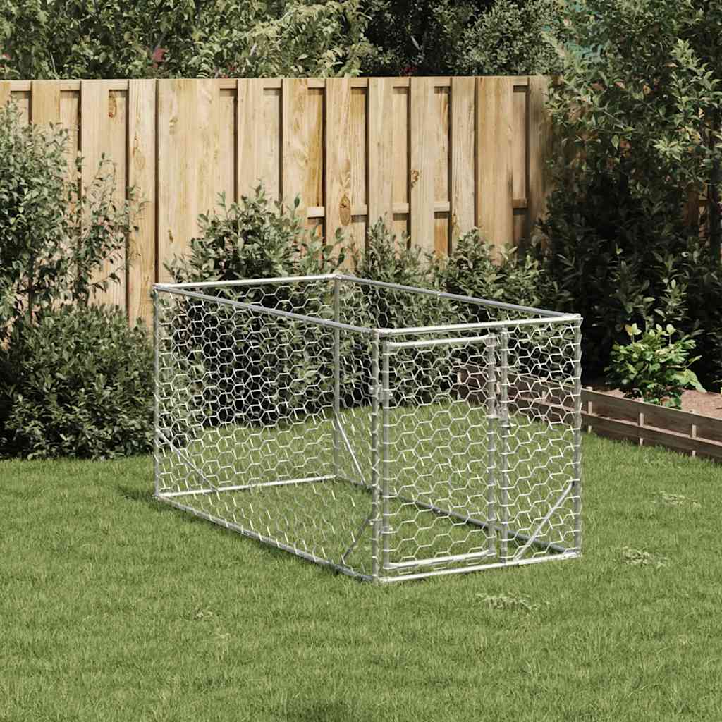 Canil para cães ao ar livre com porta 2x1x1 m aço galvanizado