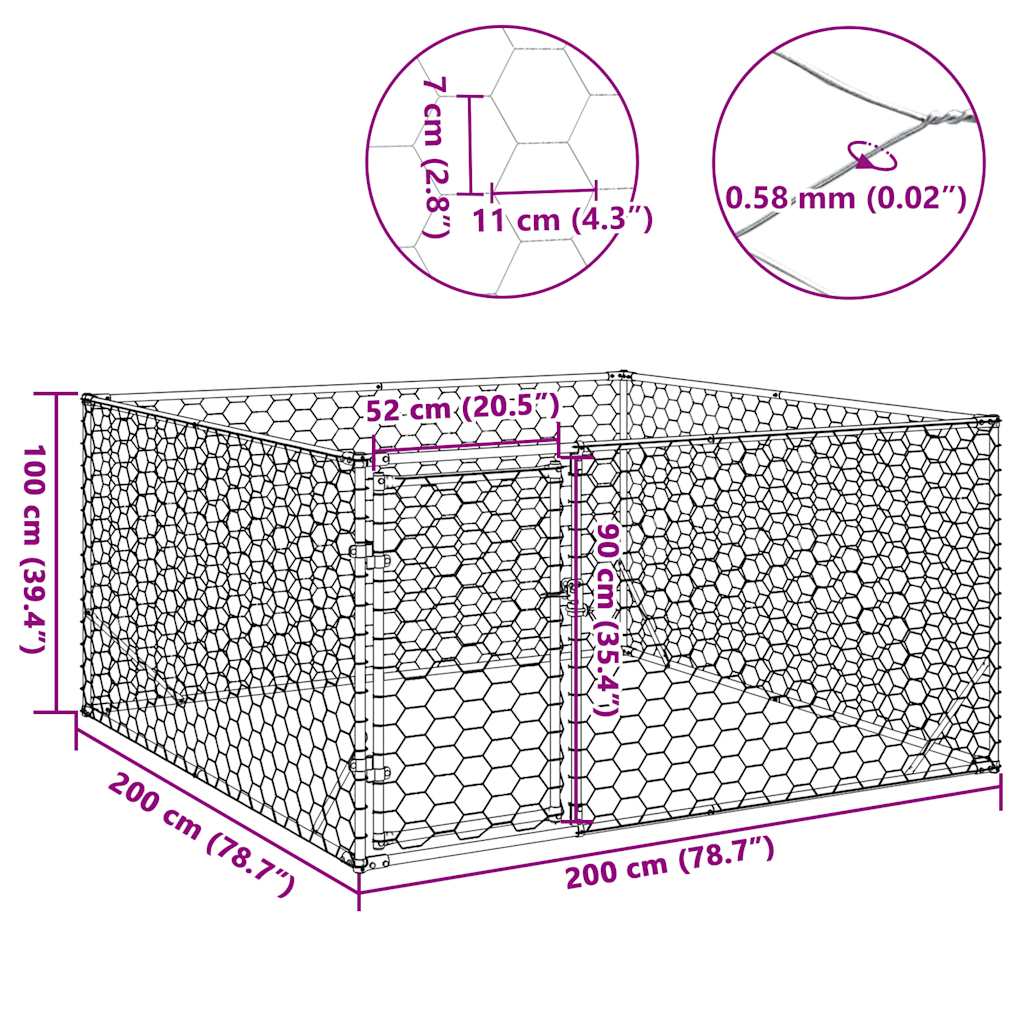 Canil para cães ao ar livre com porta 2x2x1 m aço galvanizado