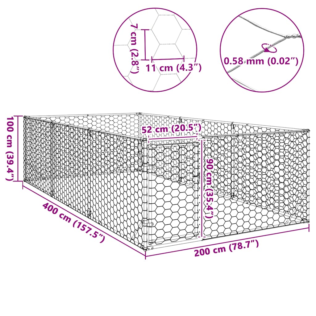 Canil para cães ao ar livre com porta 2x4x1 m aço galvanizado