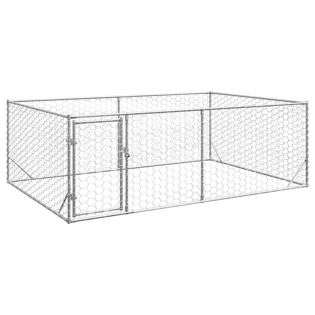 Canil para cães ao ar livre com porta 3x2x1 m aço galvanizado