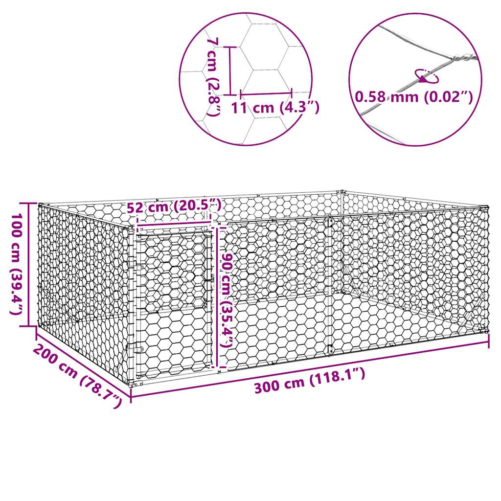 Canil para cães ao ar livre com porta 3x2x1 m aço galvanizado