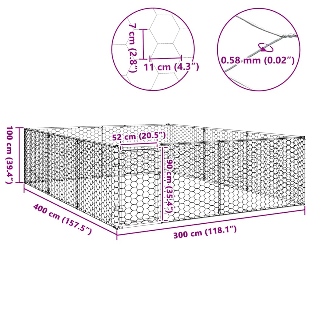 Canil para cães ao ar livre com porta 3x4x1 m aço galvanizado