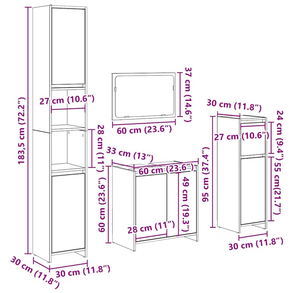 4 pcs móveis de casa de banho deriv. madeira carvalho artisiano