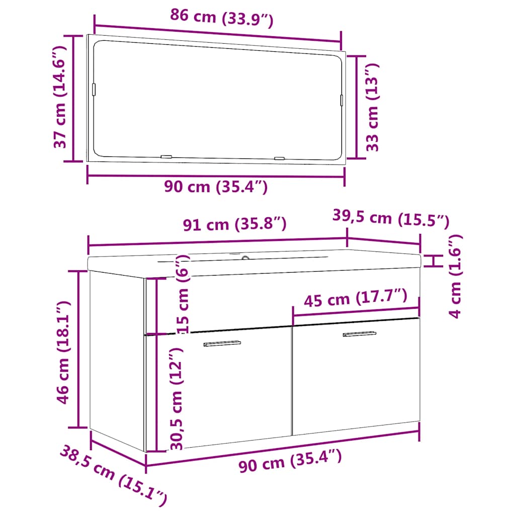 3 pcs conj. móveis casa banho derivados madeira madeira velha