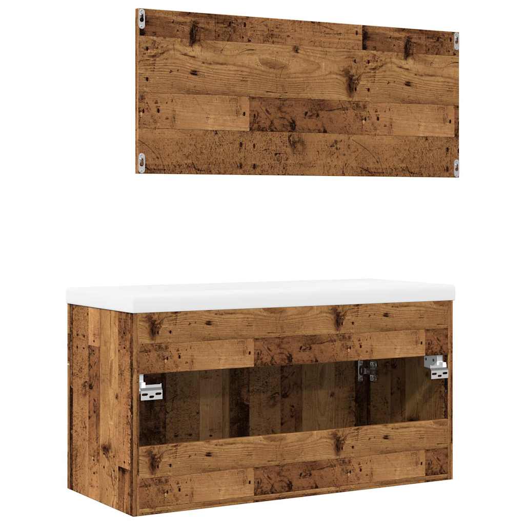 3 pcs conj. móveis casa banho derivados madeira madeira velha