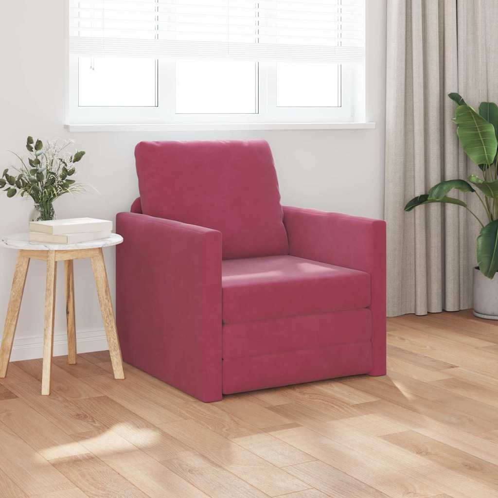 Sofá-Cama com almofada vermelho tinto 74 x 77 x 81 cm Veludo