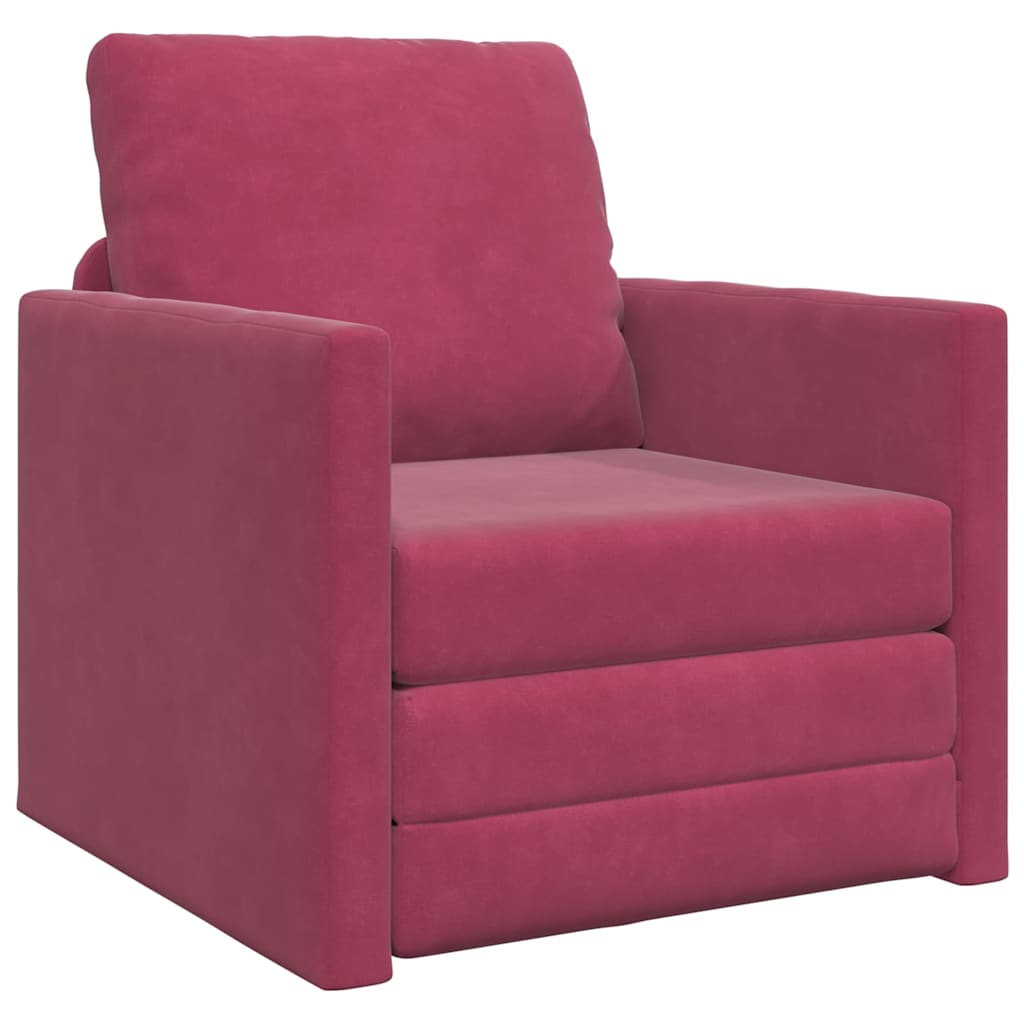 Sofá-Cama com almofada vermelho tinto 74 x 77 x 81 cm Veludo