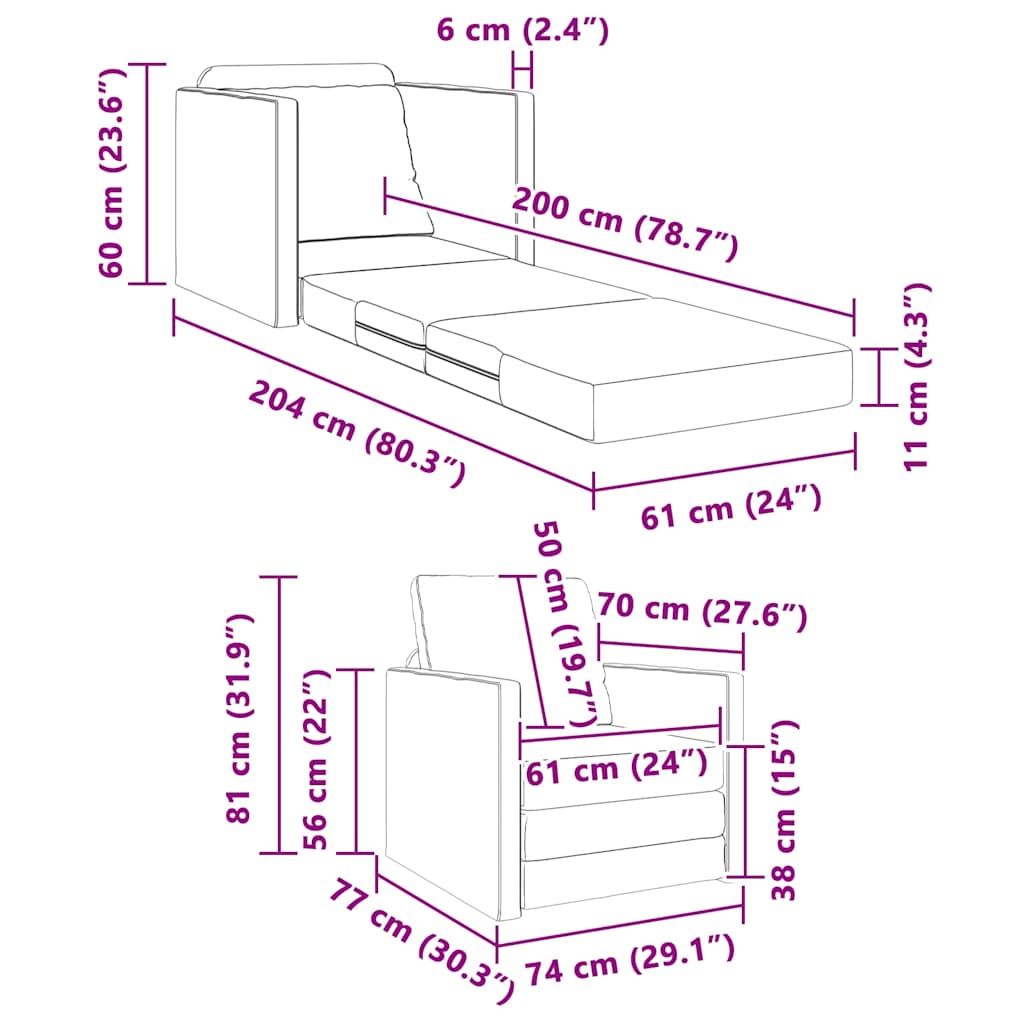 Sofá-Cama com almofada Amarelo-escuro 74 x 77 x 81 cm Veludo
