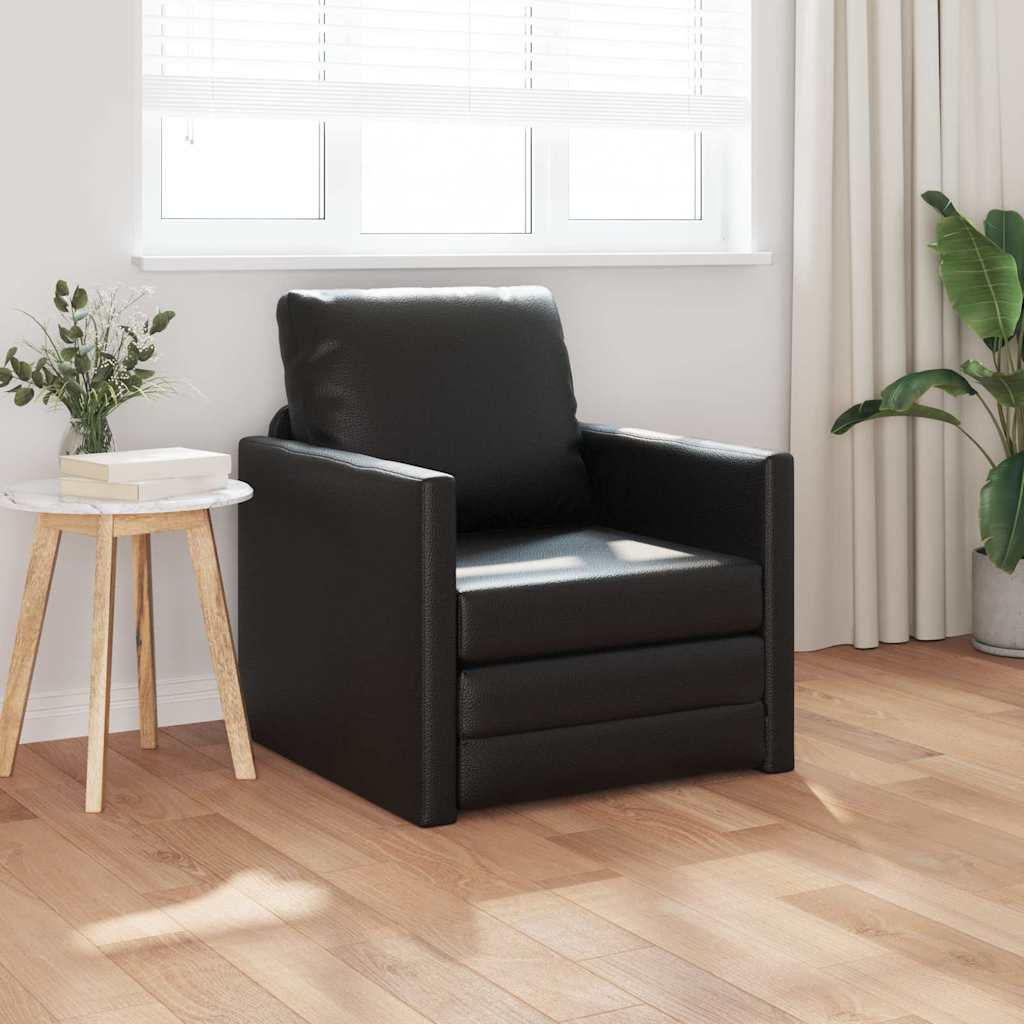 Sofá-cama de chão Preto 74 x 77 x 81 cm Couro sintético
