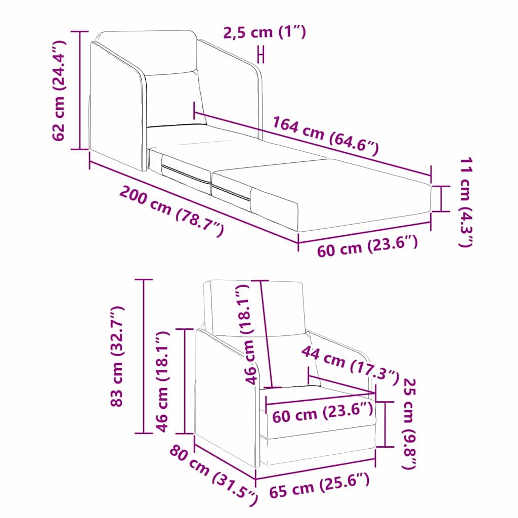 Sofá-Cama Cinzento-claro 65 x 80 x 83 cm Veludo
