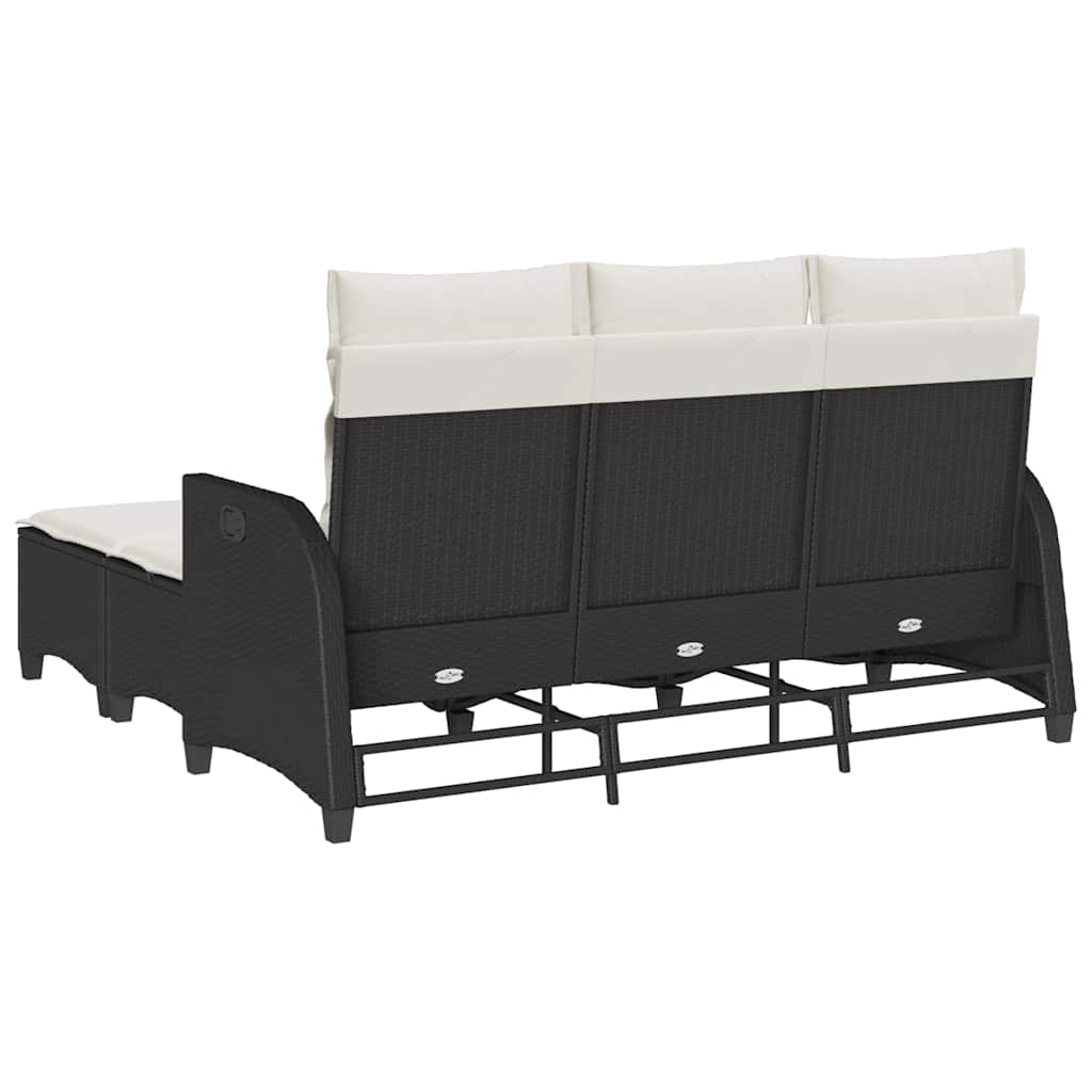 3pcs conjunto sofás de jardim com almofadões em L vime PE preto