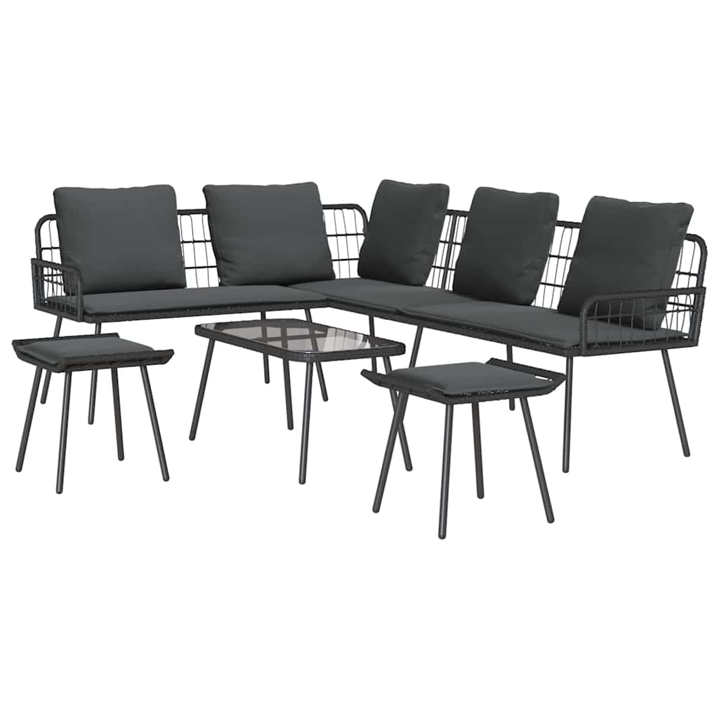 Conjunto de Sofá de Jardim 4 pcs Preto vime PE