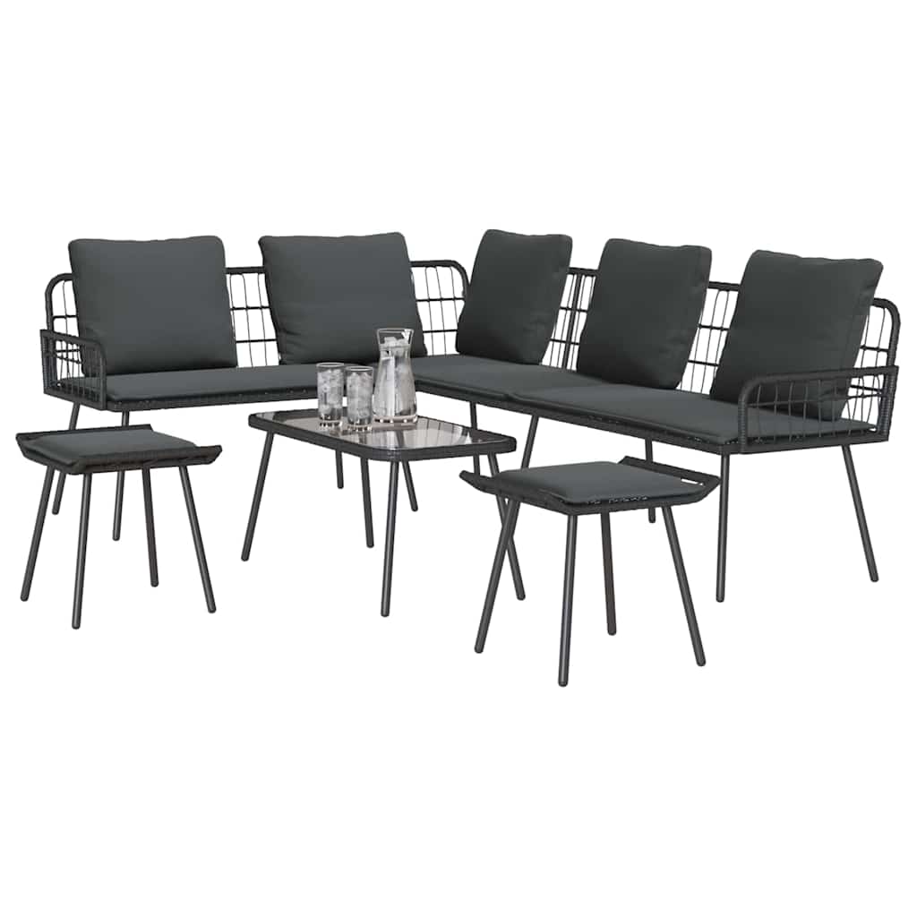 Conjunto de Sofá de Jardim 4 pcs Preto vime PE