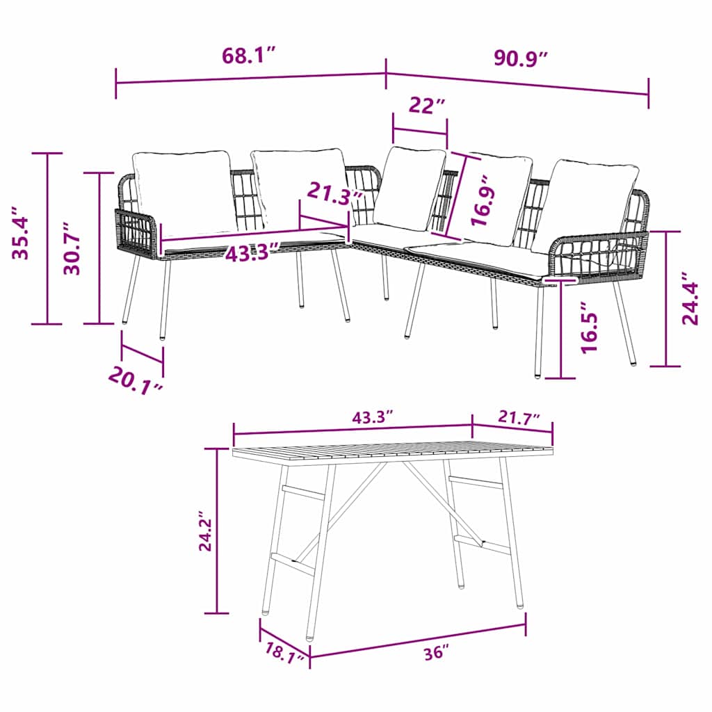 Conjunto de Sofá de Jardim 2 pcs Preto vime PE