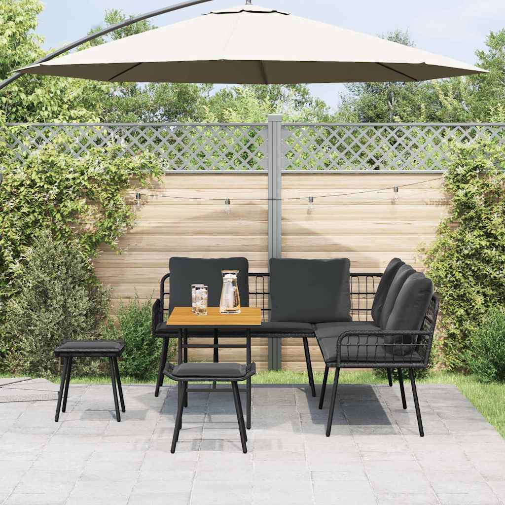 Conjunto de Sofá de Jardim 4 pcs Preto vime PE