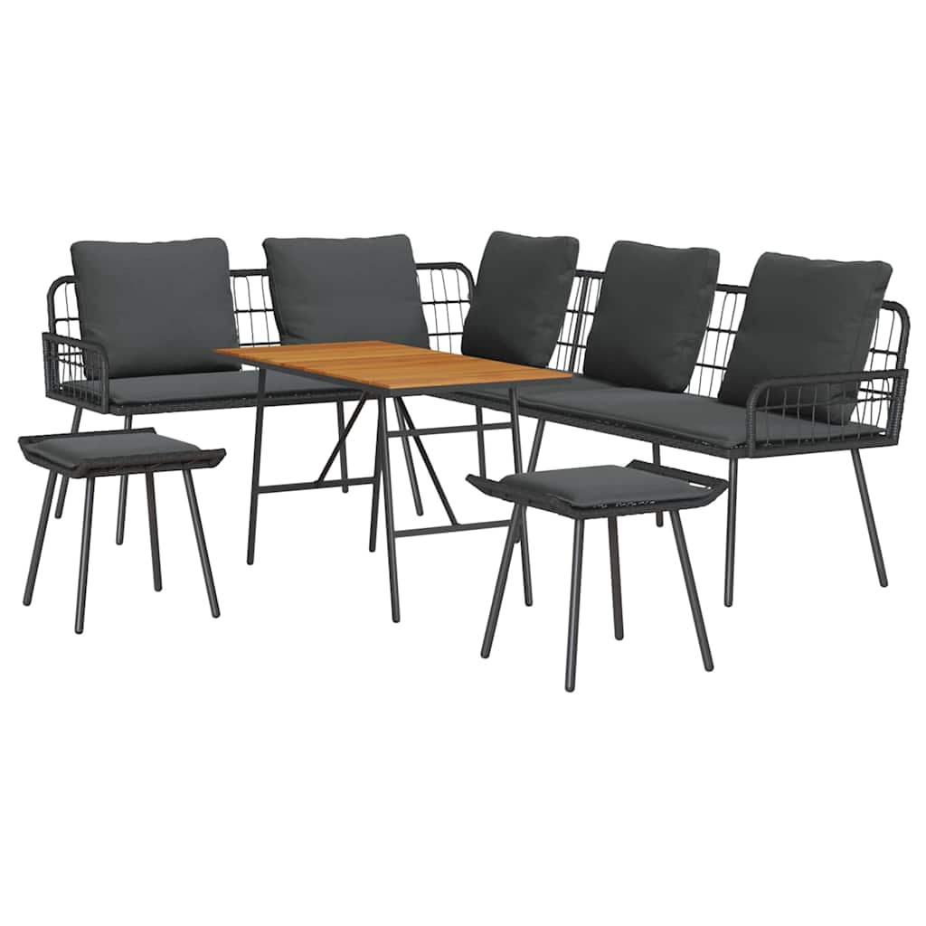 Conjunto de Sofá de Jardim 4 pcs Preto vime PE